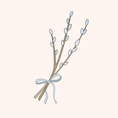 Cute Easter willow branches with bow traditional symbol of the spring religious holiday of Easter Vector Illustration © Iryna Danyliuk