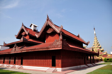 Fototapeta premium Mandalay Palace the last Burmese monarchy Royal Residency for Majesty at mandalay hill for and Burma people or Burmese and foreign travelers travel visit in Mandalay region , Myanmar or Burma
