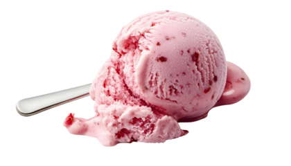 Scoop of strawberry ice cream melting , clipping path  -  