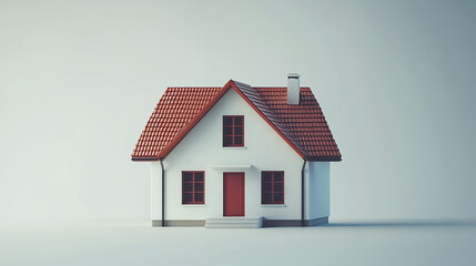 Minimalist house with red roof on white background