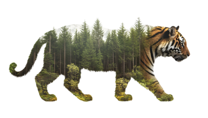 Tiger-shaped forest illustration , clipping path  -  