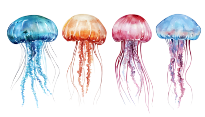 Watercolor jellyfish illustration , clipping path  -  