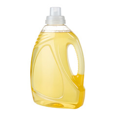 Yellow Liquid Detergent in Transparent Bottle with Dispenser Cap.. on transparent background