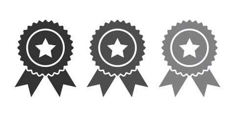 Quality certification icon. Approved badge, verified product ribbon, quality control stamp, authentication mark.