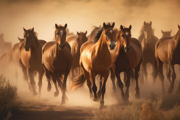 Fototapeta premium Wild Horses Running in Dust