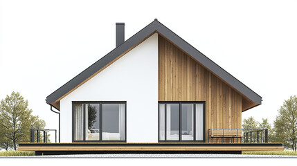 Minimalist house with wooden accents and large windows