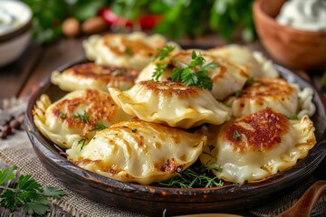 Polish pierogi dumplings filled with potato and cheese