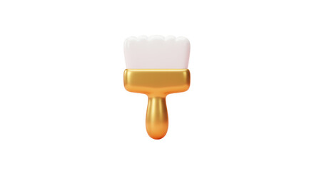 Isolated Gold Handle Paint Brush with White Bristles