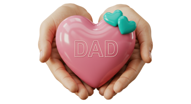 Isolated Hands Holding a Pink Heart with DAD Text for Fathers Day