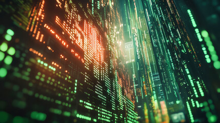 Captivating digital backdrop showcasing dynamic binary code and cyberpunk elements in high-resolution format