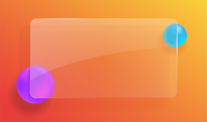 Glass window transparent presentation slide text box frame vector graphic element illustration modern design, plastic 3d web banner background backdrop realistic with round circle abstract shapes