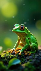 Naklejka premium Styropore-Resten in der Seitenansicht mit einem ausgerotteten Seefrosch, styropore, Pflanzen, Gras