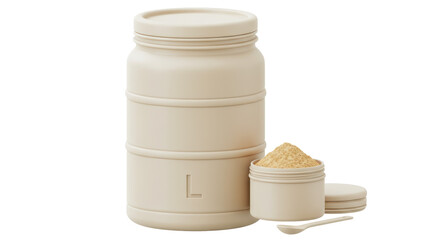 Isolated Protein Powder Supplements in Plastic Containers with Spoon