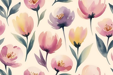 Seamless pattern with watercolor flowers.