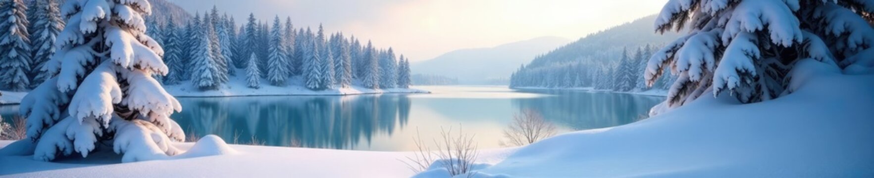 Snow-covered firn with a frozen lake in the background, snow, water