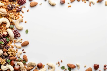 Obraz premium Mix of Nuts and Dried Fruits on a White Surface