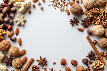 Mix of Nuts and Dried Fruits on a White Surface