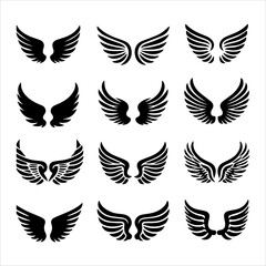Wings icon. Set of black wings icons. Wings symbol. Vector illustration