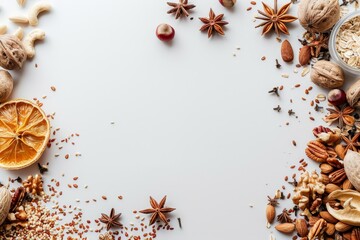 Mix of Nuts and Dried Fruits on a White Surface