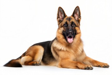 Fototapeta premium German Shepherd Dog Lying Down on White Background