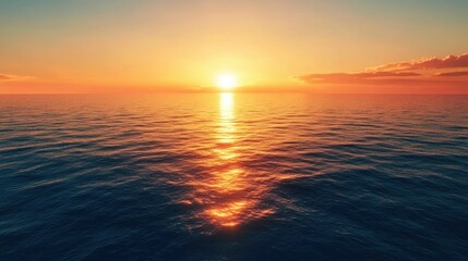 Obraz premium Peaceful ocean scene with vibrant sunset colors reflecting on the water surface.