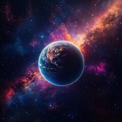 Obraz premium Stunning 3d rendering of an alien planet in space with vibrant colors and stars surrounding the earth perspective