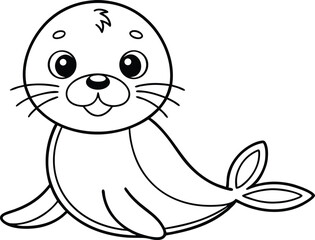 Simple Line Art of Cartoon Seal with Transparent Background