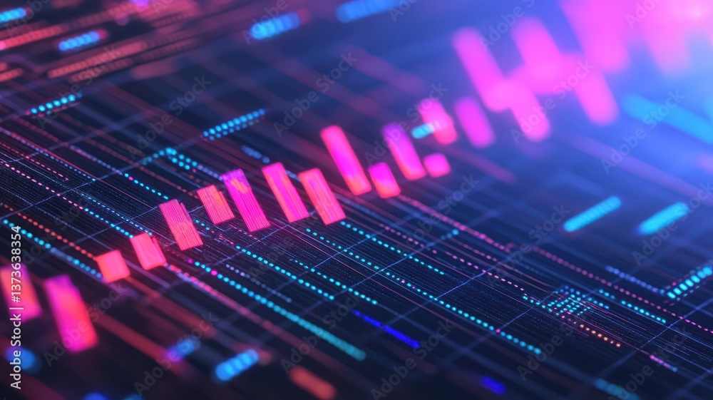 Poster analyzing stock market trends with data visualization techniques in digital finance abstract backgro