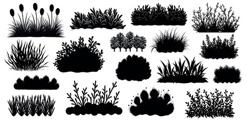 Silhouette garden plant collection, isolated vector set