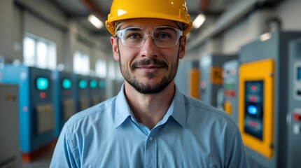 Skilled electrician working in an energy-efficient facility focused on climate solutions