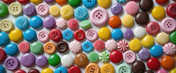 vibrant assortment of colorful buttons on white surface