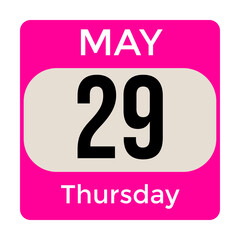 29 May, Thursday, Date template, Useful design for calendar or event promotion