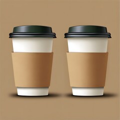 Two disposable paper coffee cups with black lids side by side on a simple background ready for a quick caffeine boost on the go