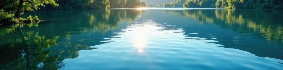Water ripples and reflections on a serene lake, peaceful, lake