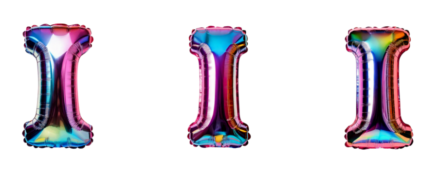 Ai Generated Set of Holographic Metallic Foil Capital I Inflated Balloon Letters against Transparent Background
