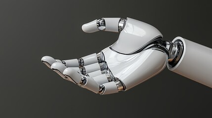 Robotic Hand Offering or Receiving White Mechanical Arm on Dark Gray Background