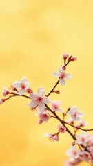 Obraz premium Delicate plum blossoms on a soft golden background, circle, elegant