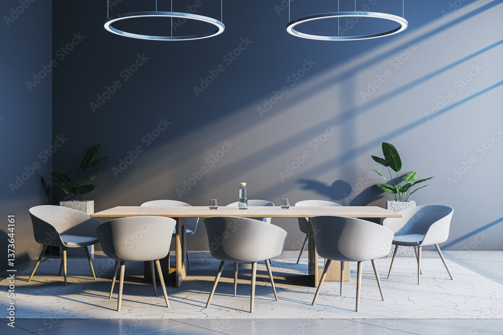 Poster modern dining room with elegant furniture and soft lighting. 3d rendering