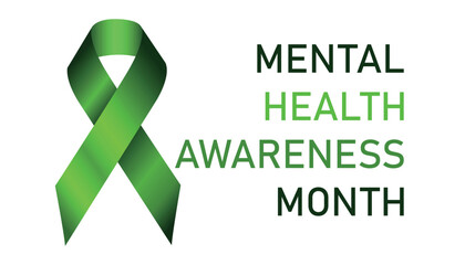 Mental Health Awareness Month. Green awareness ribbon. Raising awareness of mental health campaign. Mental Health Awareness Month vector illustration with green. Vector concept illustration