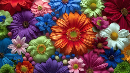 Fototapeta premium Colorful floral background with handmade flowers