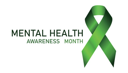 Mental Health Awareness Month. Green awareness ribbon. Raising awareness of mental health campaign. Mental Health Awareness Month vector illustration with green ribbon loop. Concept illustration
