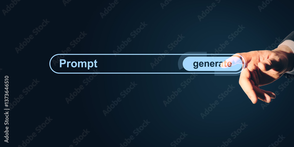 Aufkleber Business hand pressing generate button on digital prompt bar against modern dark background showing concept of user interaction and interface.