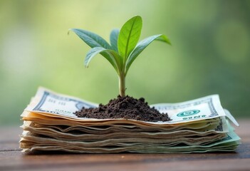 Investment in Growth Represented by a Plant Growing on Money