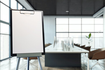 Blank presentation board in modern conference hall. 3D Rendering