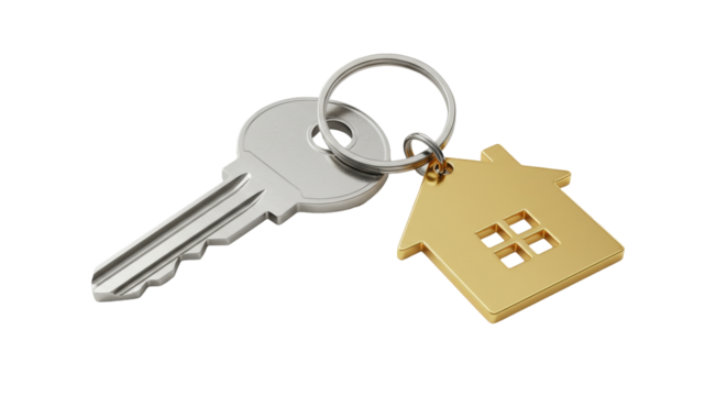 Isolated key and house keychain