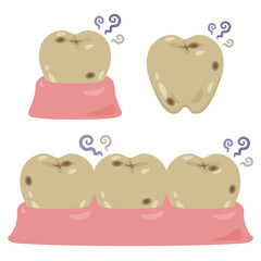 ステインで汚れた歯のイラストセット