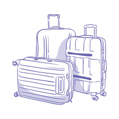 Obraz premium Hand drawn travel luggage illustration for journey and vacation concept. Vector ink isolated sketch in retro style.