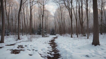 Winter forest with patches of snow highlighting the impact of climate change on nature