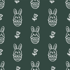 Easter eggs and bunnies. School board chalk doodle.  Seamless vector pattern for fabric design, wrapping paper, wallpapers.  Hand drawn.