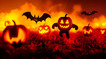 Halloween festival fun pumpkin patch digital art fiery background spooky vibe